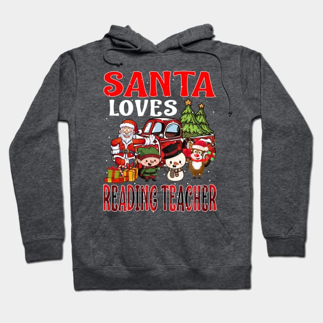 Santa Loves Reading Teacher Hoodie by intelus